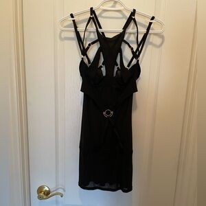 Black Designer Strappy Mini Dress - Elegant lingerie.